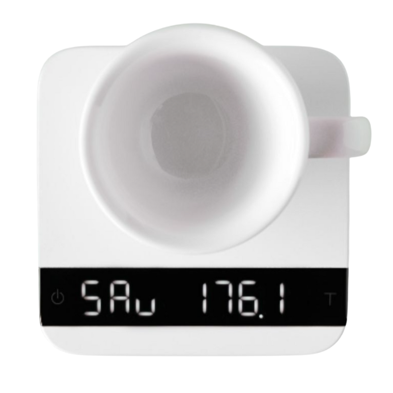 Weiße Acaia Lunar Kaffeewaage, professionelle Barista-Waage mit Bluetooth-Funktion