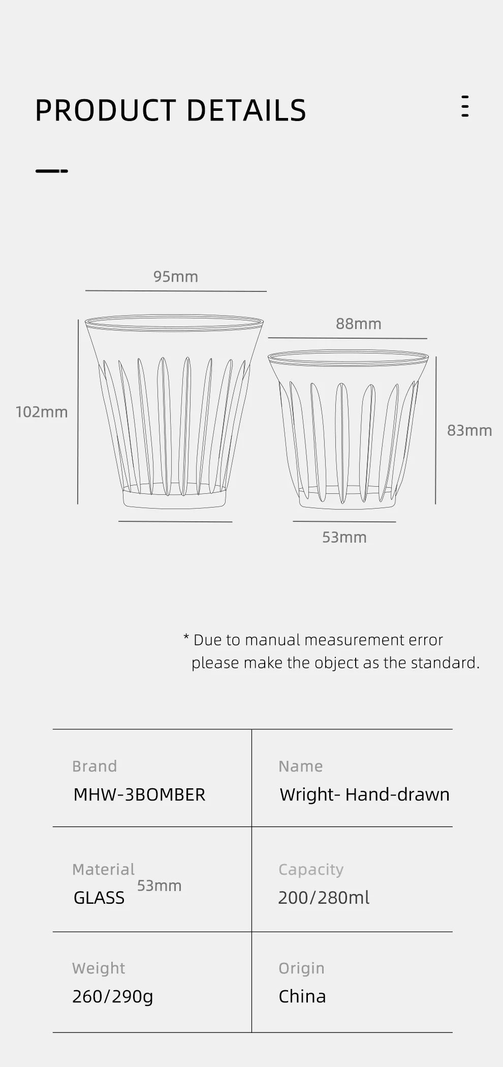 MHW-3Bomber Wright Cup Glas für Kaffeeverkostung